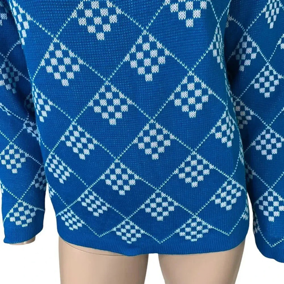 Prime Connection Vintage 80s Geometric Crewneck Knit Sweater Size M Blue White - Picture 6 of 16